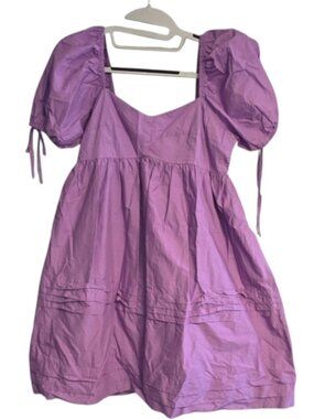 English Factory Dress Ruched Sweetheart Neckline Short Gathered Sleeves Ties M